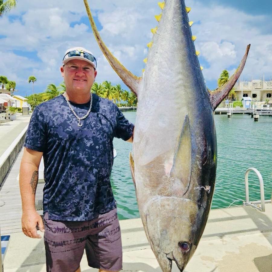 Record Yellowfin Tuna caught with Blue Water Excursions Grand Cayman